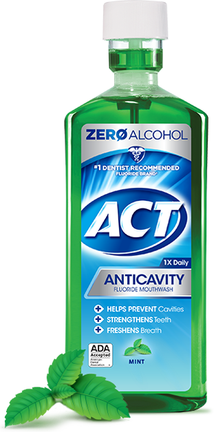 ACT® Mint Anticavity Fluoride Mouthwash is alcohol-free and the #1 dentist and hygienist recommended fluoride rinse brand and is accepted by the ADA. It helps prevent cavities, strengthens teeth and freshens breath.